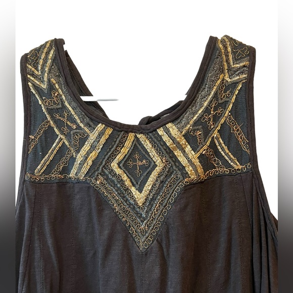 Free People Open Back Embroidered Tank size Medium Brown / Gold - Picture 4 of 9